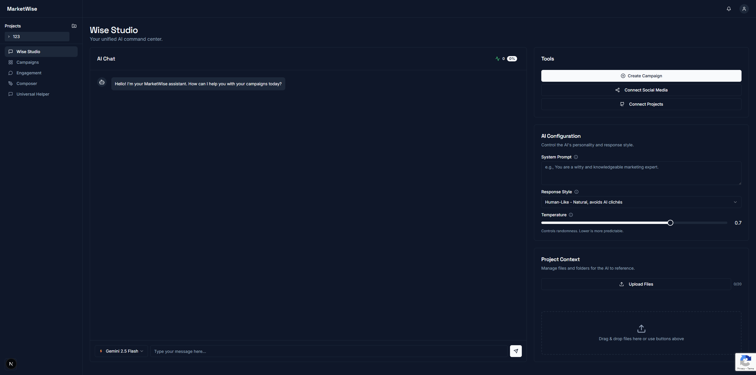 MarketWise AI Marketing Assistant Interface